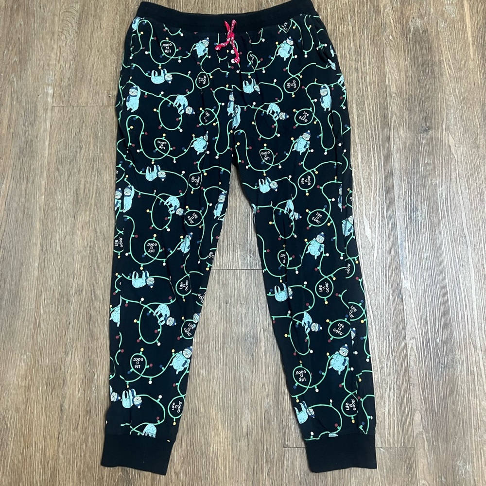 Life is Good Christmas Lights Sloth Jogger Pajama Pants
